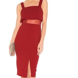 BCBGeneration Overlay Mesh Midi Cocktail Dress in Red